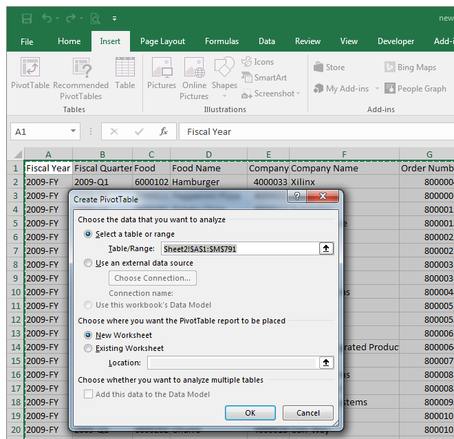 Create Pivot Table